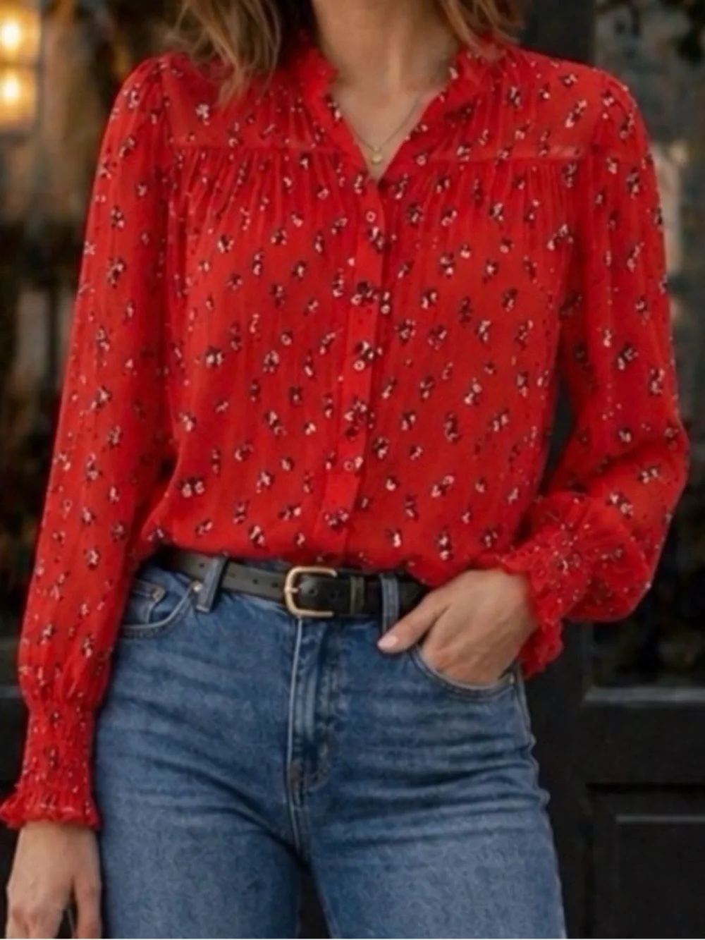 NWOT - Free People Boho Red Floral Blouse 